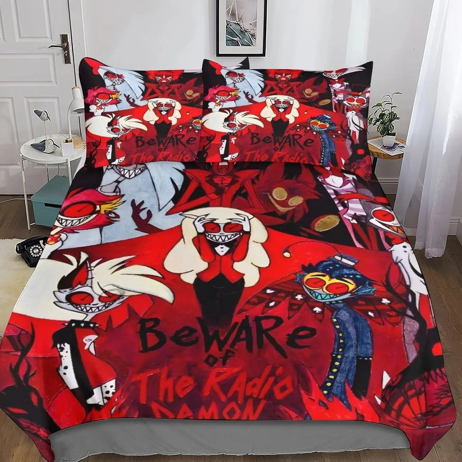 Фото Аниме Helluva Hazbin Hotels Boss комплект постельного белья для мальчиков и девочек Twin Queen Size пододеяльник наволочка кровать для мальчиков и взрослых №2