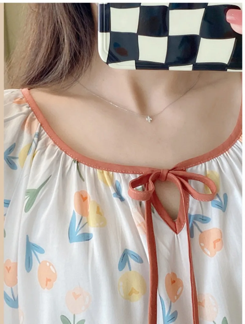 Korean Version Of Student Home Cloths Long-sleeve Cotton Silk Suit Garden Collar Casual Breathable Women's Wear 2023 New Edition