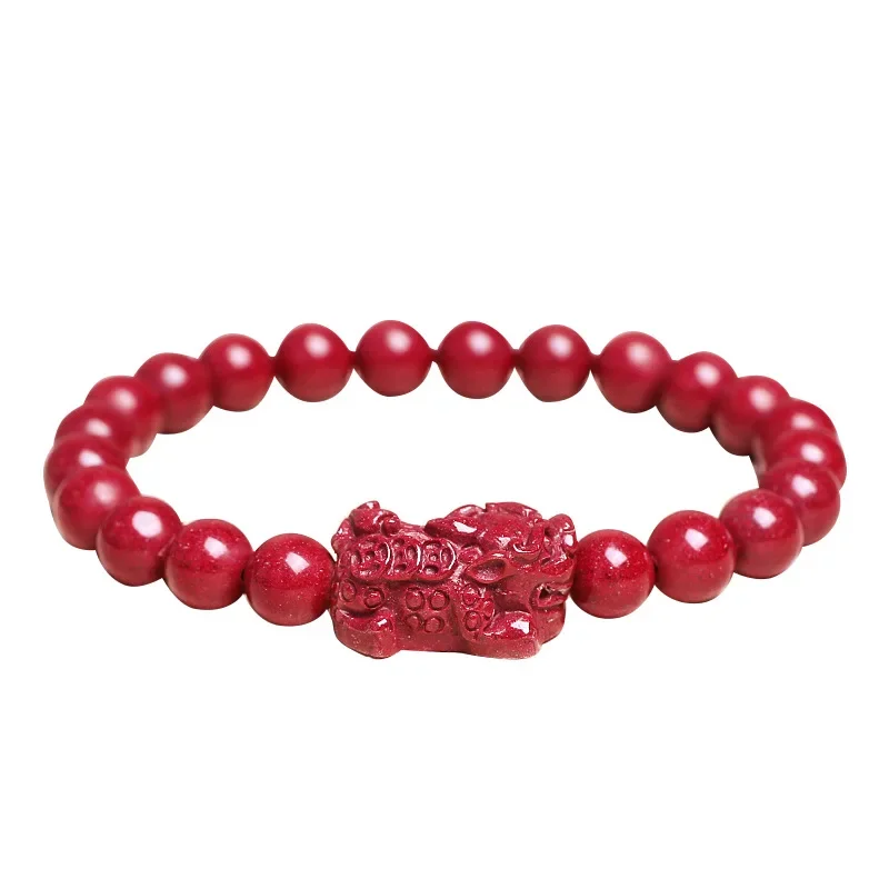 

Original Ore High Content Sand Natural Cinnabar Bracelets Beads With Pixiu for Women Men Fashion Jewelry