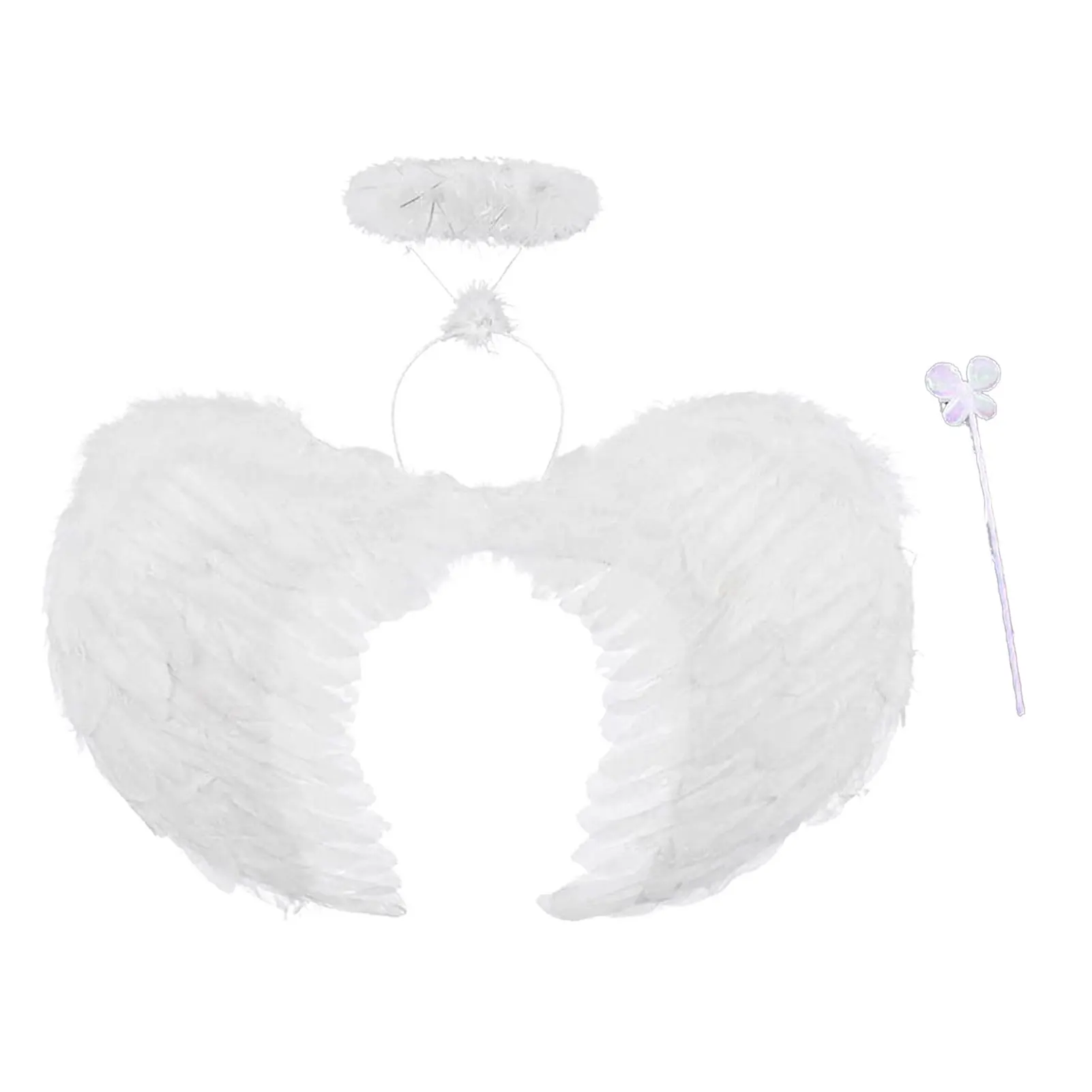 

Angel Feather Wings White Angel Accessories Set With Feather Wings Angel Costume Fairy Feather Wing Headband Set For Christmas