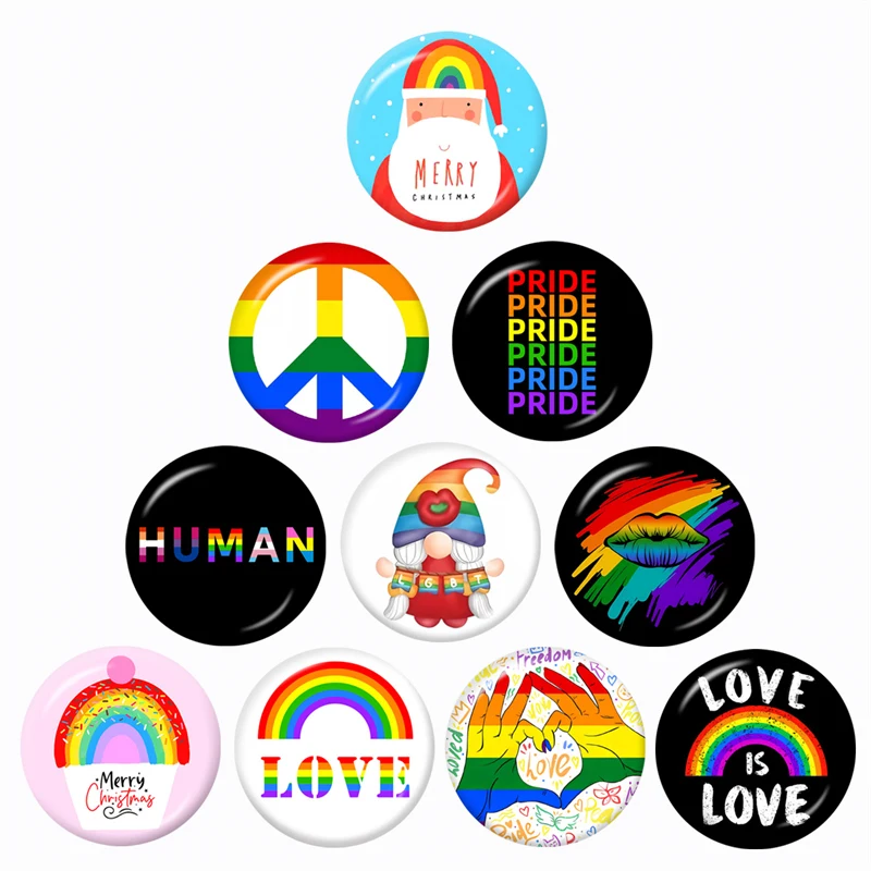 

Rainbow Christmas Cartoon LGBT 10pcs 12mm/16mm/18mm/20mm/25mm/30mm Glass Cabochon Demo Flat Back Making Findings