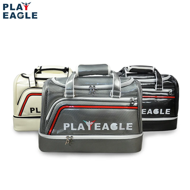 PLAYEAGLE  Boston Bag Waterproof PU Golf Duffle Bag Big Capacity Golf Clothing Bag with Seperate Shoes Store Bag