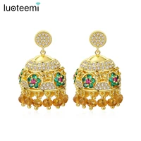 luoteemi bohemian indian yellow beads tassel flower drop earrings for women wedding party bridal fashion jewelry christmas gifts