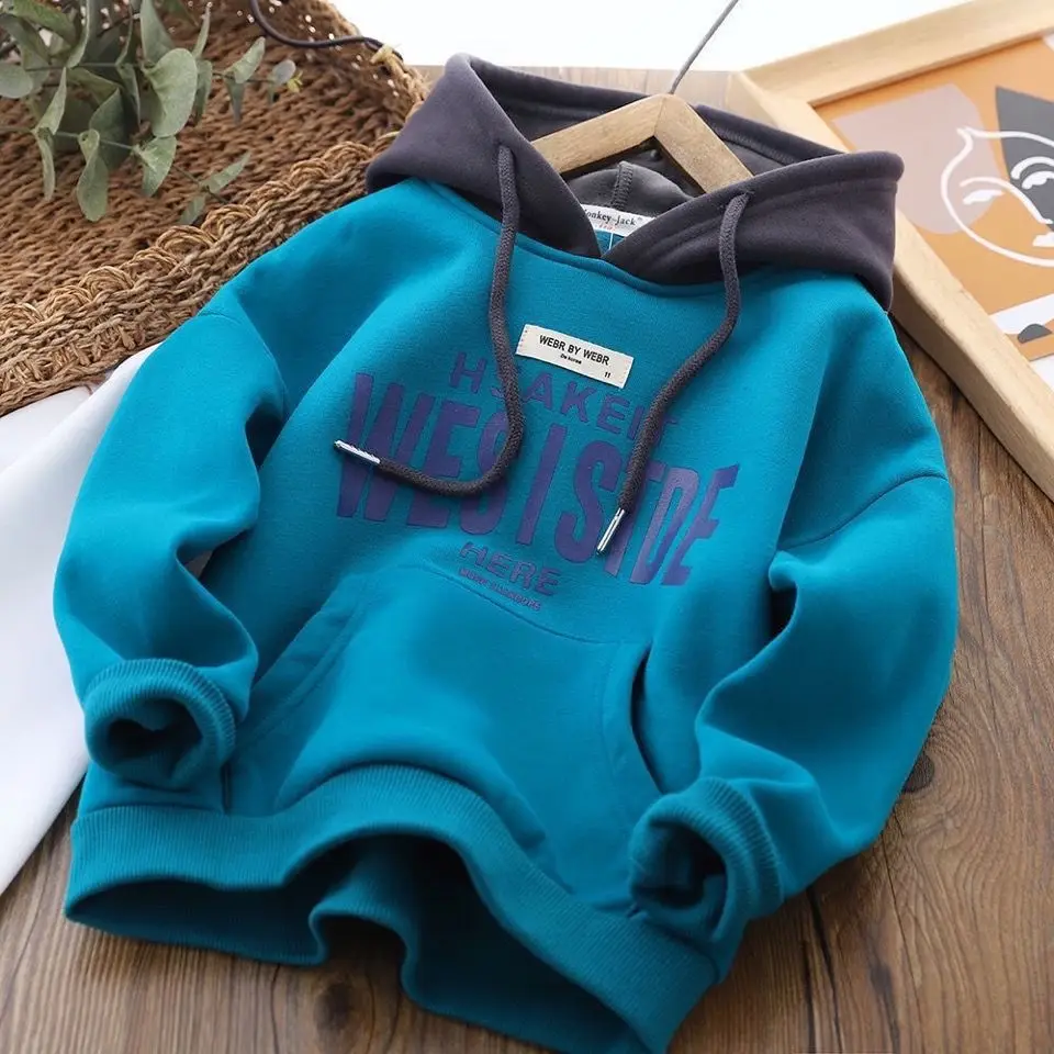 

Winter Boys' Clothing Thickened Warm Loose Pullover Letter Print Casual Children's Clothing Sweatshirt Top