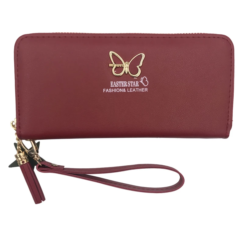 

Luxury Fashion Wallets for Women 2022 New Butterfly Long Wallet PU Solid Color Zipper Clutch Bag Lady Convenient Coin Purse