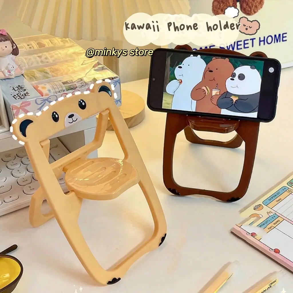 

MINKYS New Arrival Foldable Kawaii Bear Chair Mobile Phone Holder Cute Phone Stand Holder Office School Stationery