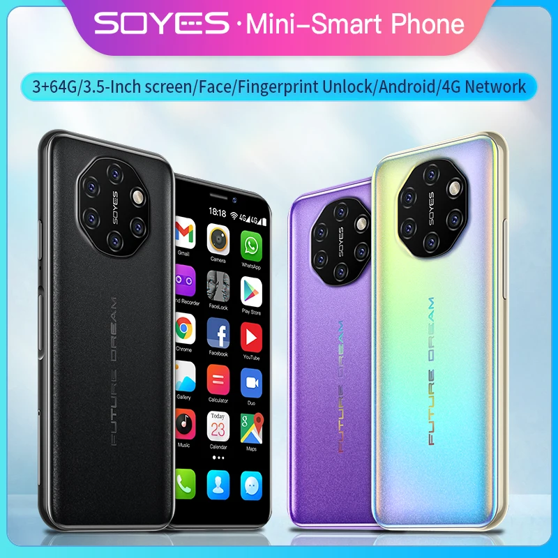 SOYES Mini Cell Phone 3.5 Inch Android 3GB RAM 32GB 64GB ROM MTK6737 Quad Core Face Recognition Fingerprint Unlocked Smartphone