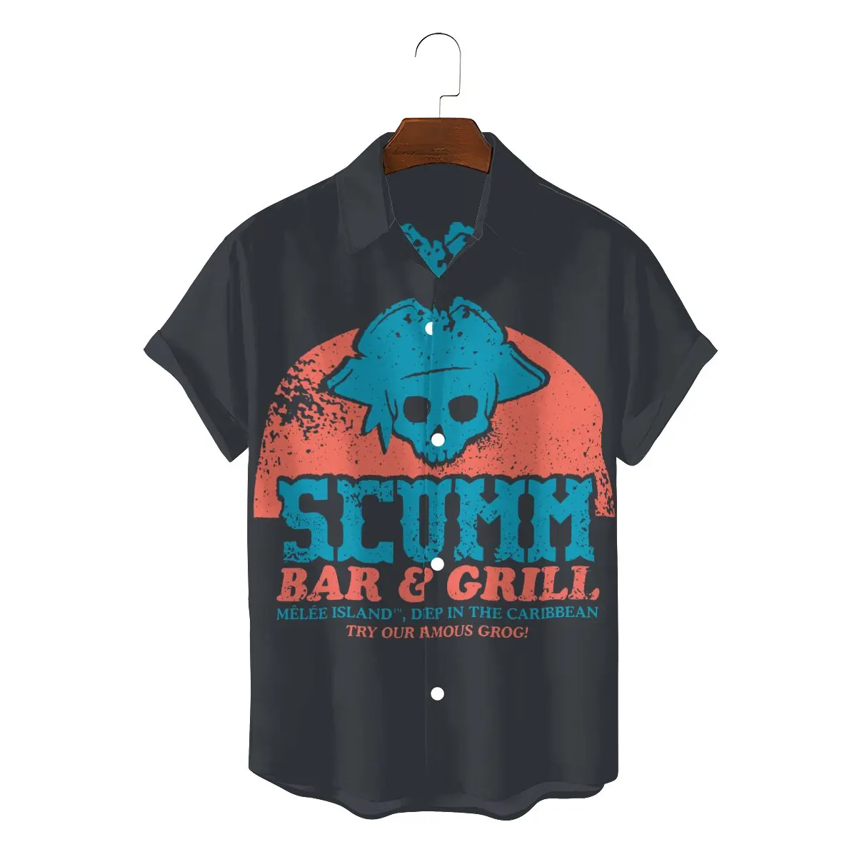 

SCUMM BAR Retro 2022 Man's Casual Hawaii Shirts Monkey Island Game LeChuck Elaine Guybrush Square Collar Tops Fabric 3D Shirt