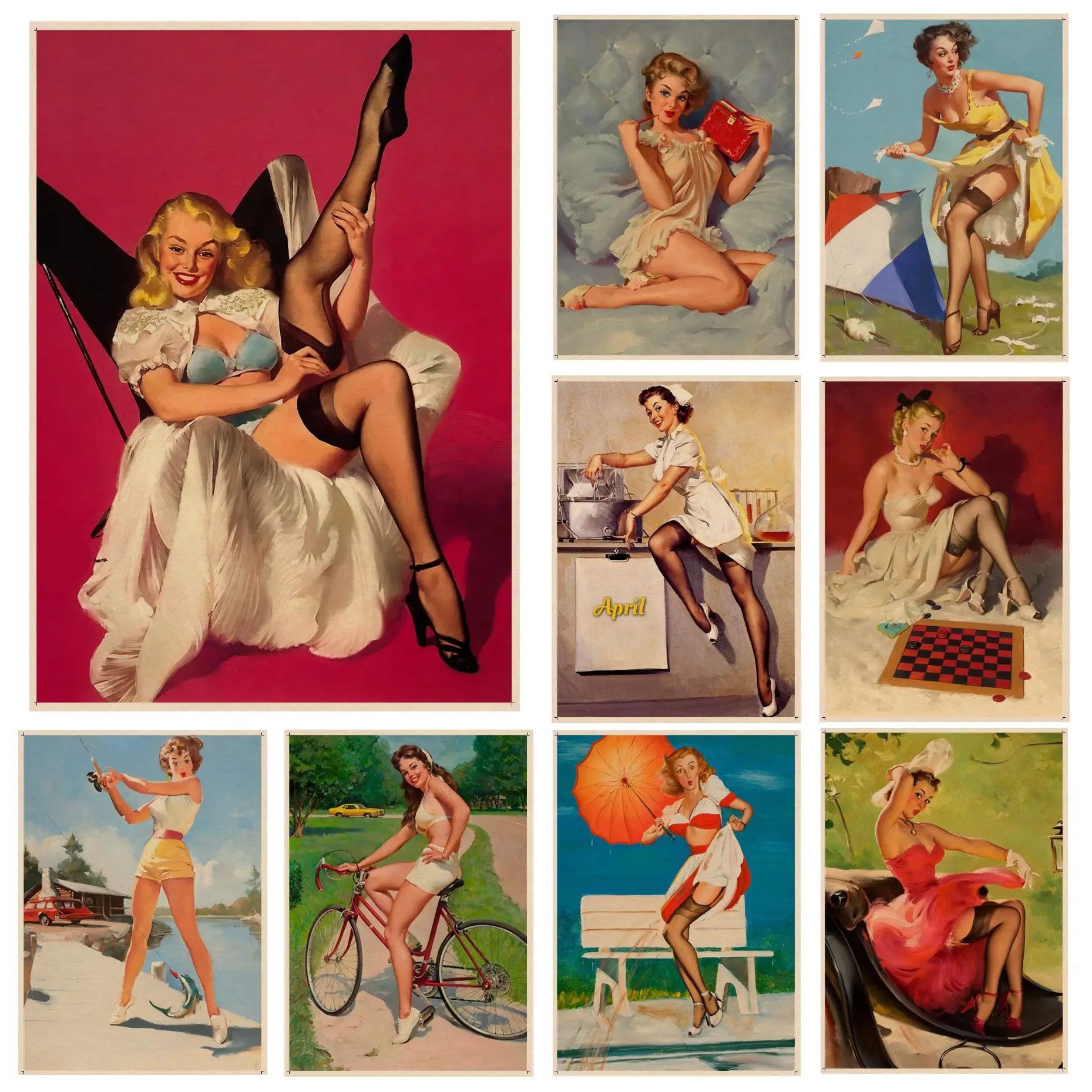

Pin Up Girls Art Poster Vintage Room Bar Cafe Decor Room Wall Decor