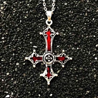red bloody inverted cross pendant necklace vintage gothic cross pendant necklace devil lucifer satan satanic jewelry