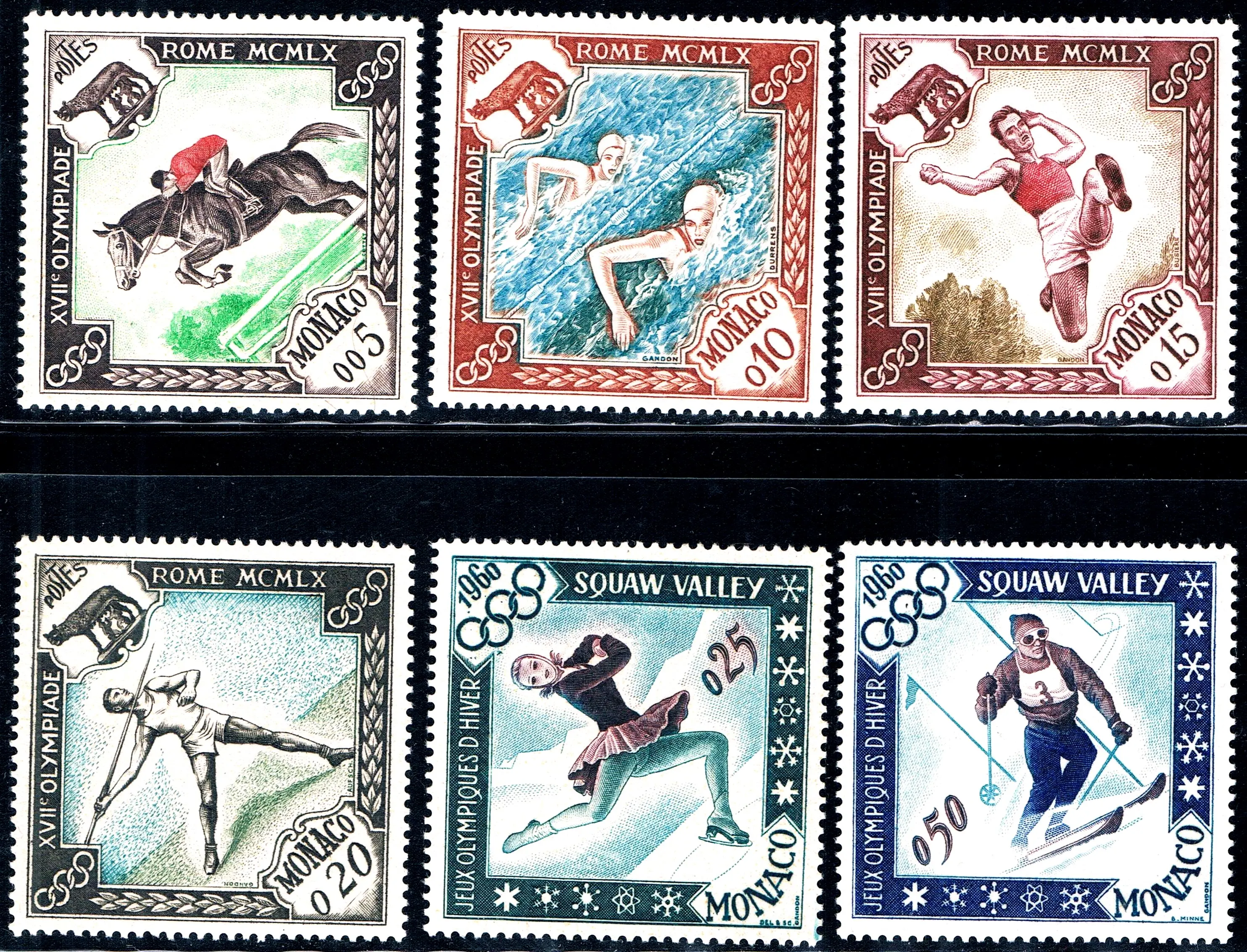

6 шт./компл. новая почтовая печать Монако 1960 римские Зимние спортивные игры гравировка почтовые штампы MNH