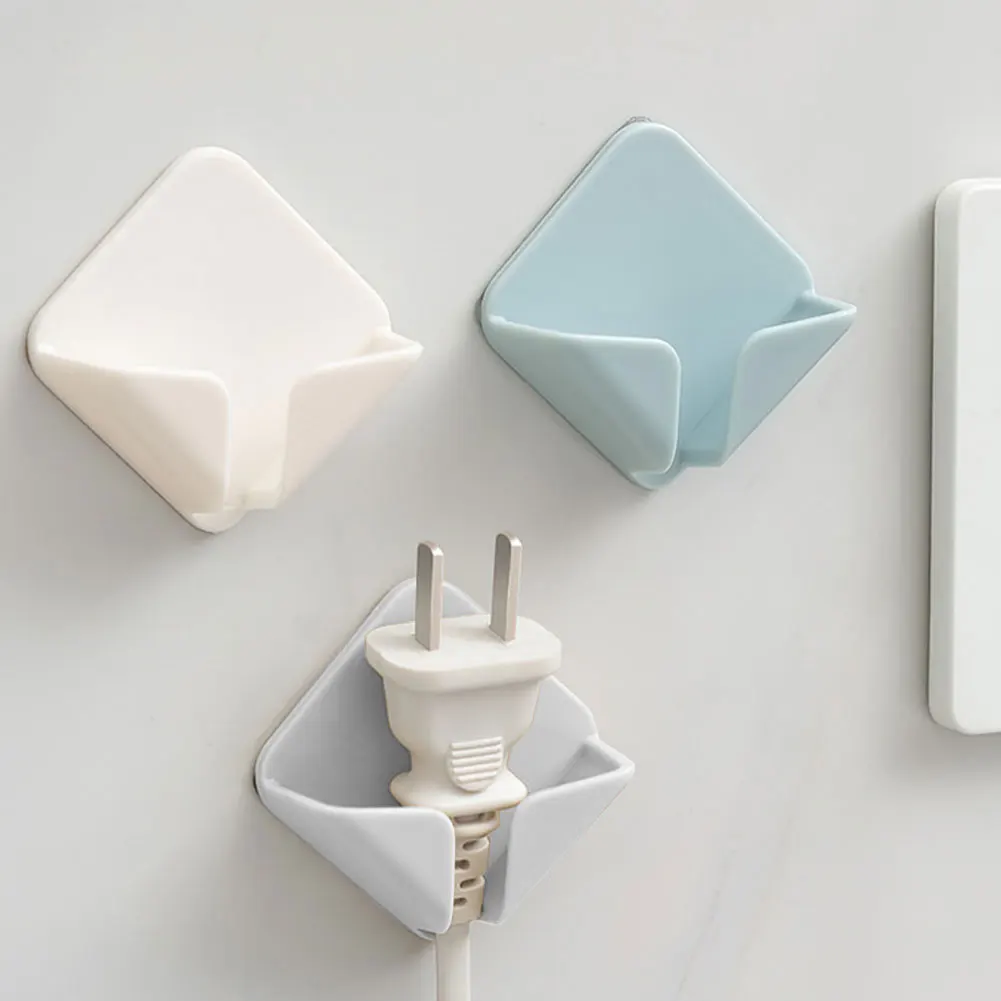 

2pcs Power Cord Punch Free Hanger Razor Toothbrush Adhesive Plug Socket Wall Hook Storage Rack Home Office Bathroom Holder