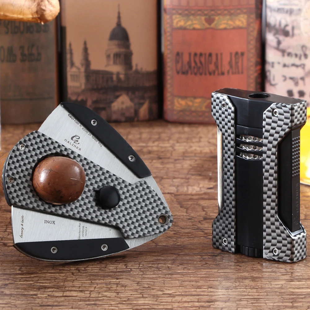 

GALINER Luxury Cigar Lighter Gas Butane 1 Jet Torch Lighters Metal Tobacco Cutting Guillotine Cigar Cutter Travel Cigar