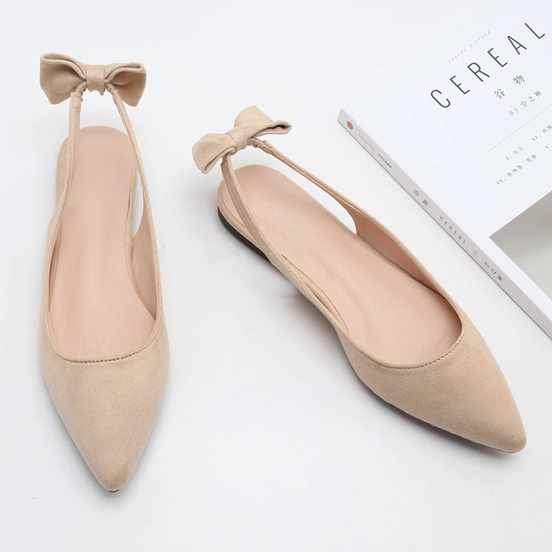 Pointed-back Empty Shoes with Elastic Band Flat-bottomed Autumn Shoes Women