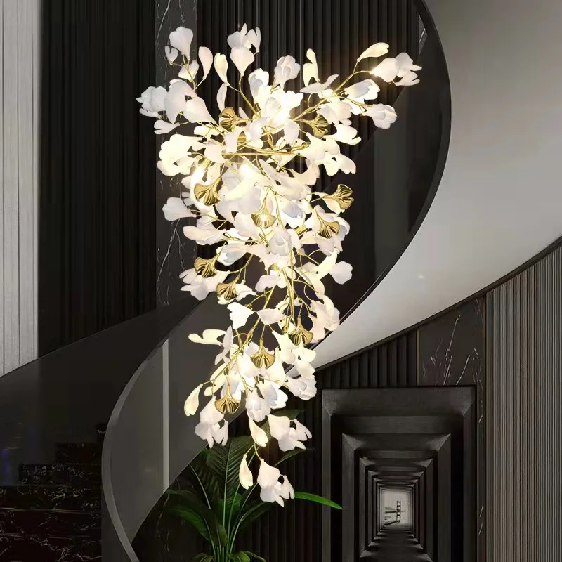 

Modern LED Chandeliers Ceramic Ginkgo Leaves Hanging Pendant Light Living Dining Room Hotel Hall Lobby Bedroom Decor Lustre Lamp