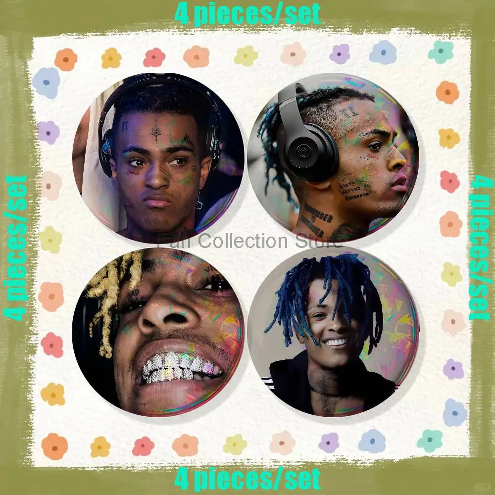 Фото Набор из 4 значков с изображением рэпера X-XxxtentacionS: круглые броши, значки-пуговицы, аксессуары для одежды и рюкзаков, коллекционные подарки для фанатов. №3