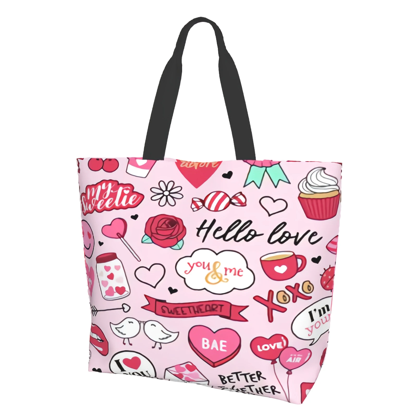 

Cute Decorative Elements And Typography Tote Bags for Women Reusable Grocery Bags Large Shopping Bags