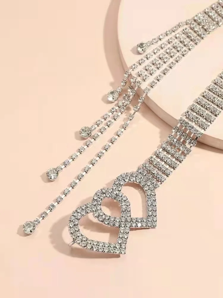 Модные Серебристые ремни стразы в форме сердца Украшение камни кисточки цепочка