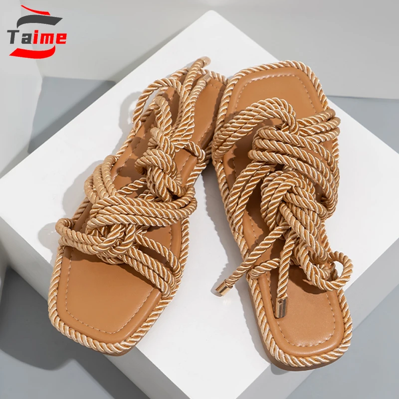 

TAIME Women Luxury Sandals 2022 Gladiator Flats Slippers Sexy Summer Womens Peep Toe Platform Sandalias Outdoors Beach Shoes