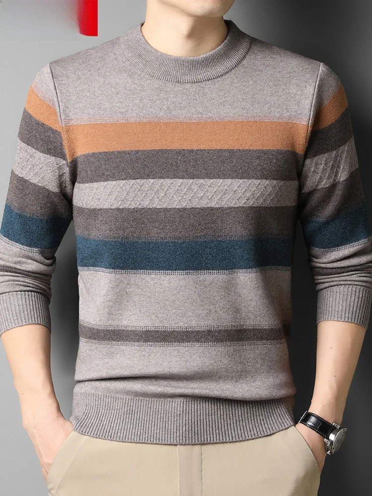 Hengyuanxiang Мужской свитер среднего возраста с круглым вырезом в полоску