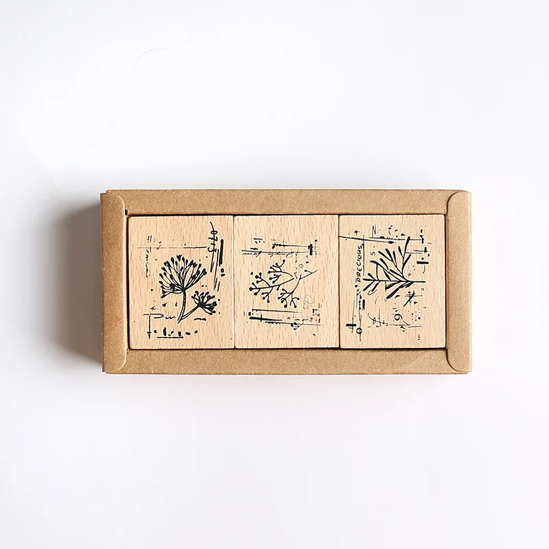 

3PCS/LOT Vintage Grass Series Wooden Stamps Set 45*36mm DIY Stickers Decoration Journal Planner Stationery Gift