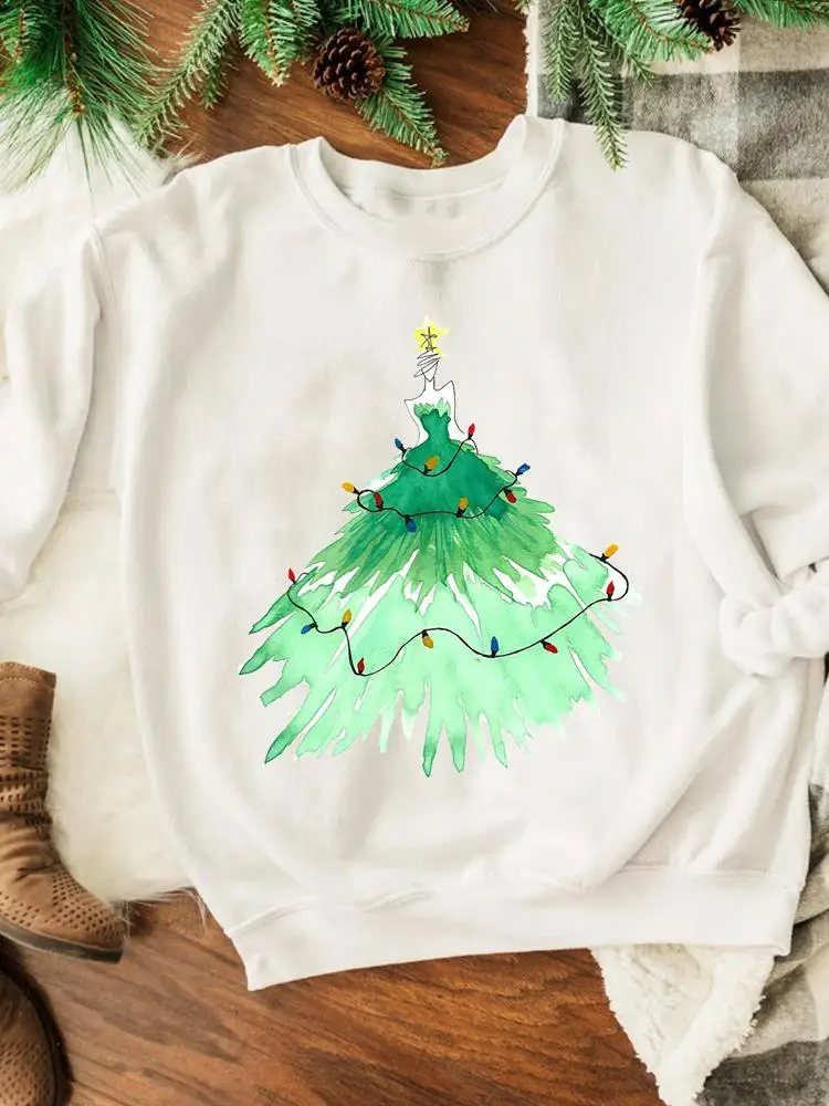 

Fashion Women Tree Color Lovely 90s Merry Christmas Happy New Year Sweatshirts Holiday Print Wear Clothing Graphic Pullovers