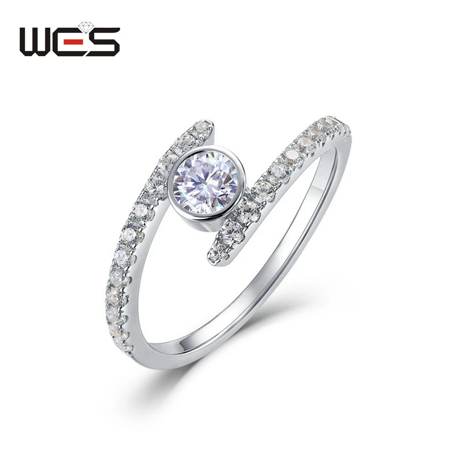 

WES 925 Sterling Silver Rings for Women Moissanite Diamond Fine Jewelry Wedding Engagement Birthday Gift Elegant for Girls
