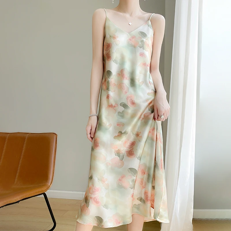 Женское шелковое платье MVLYFLRT трапециевидная юбка с высокой талией и цветочным