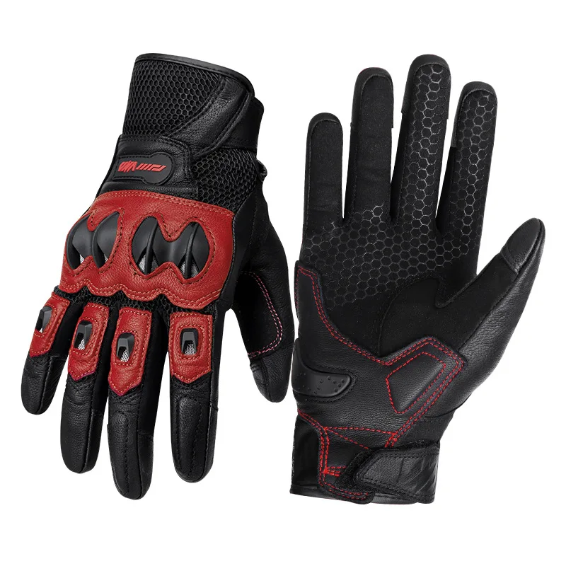 

Motorcycle Genuine Leather Gloves Hard Knuckle Touch Screen Breathable Offroad Guantes Dirt Bike BMX ATV MX Cycling