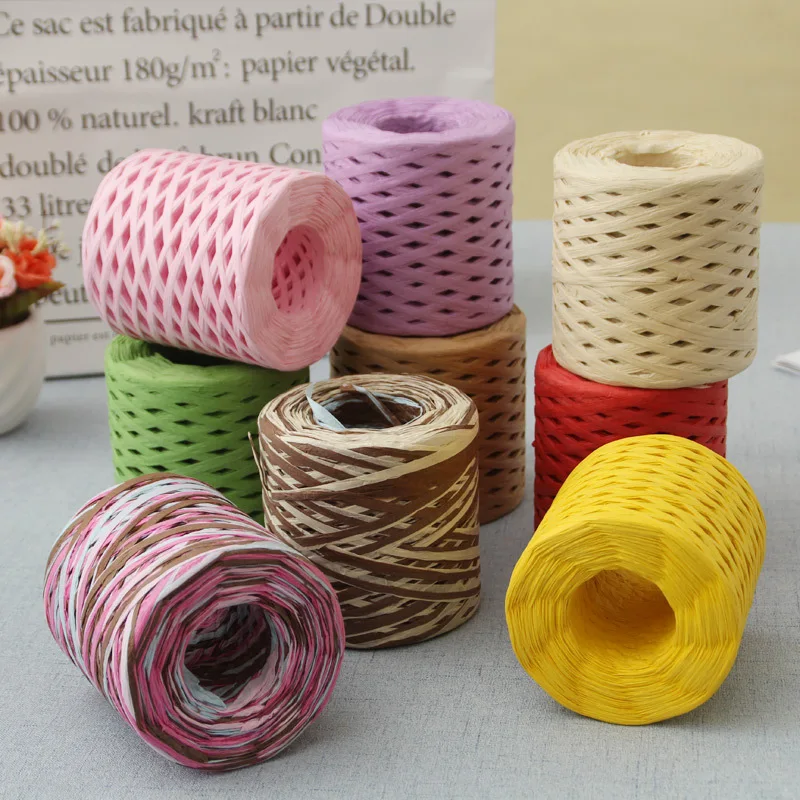 

200Meters/Roll Colorful Raffia Paper Rope Ribbons for Kindergarten Hand-woven Twine Baking Packaging Tape DIY Hand-woven Deco