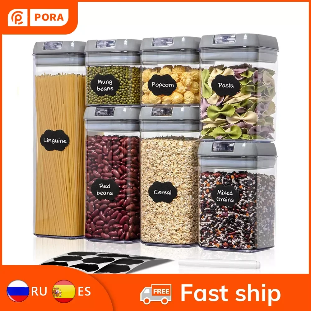 

7Pcs Plastic Food Storage Container Jar Set with Lid Kitchen Bulk Sealed Cans Refrigerator Multigrain Tank Container for Cereal