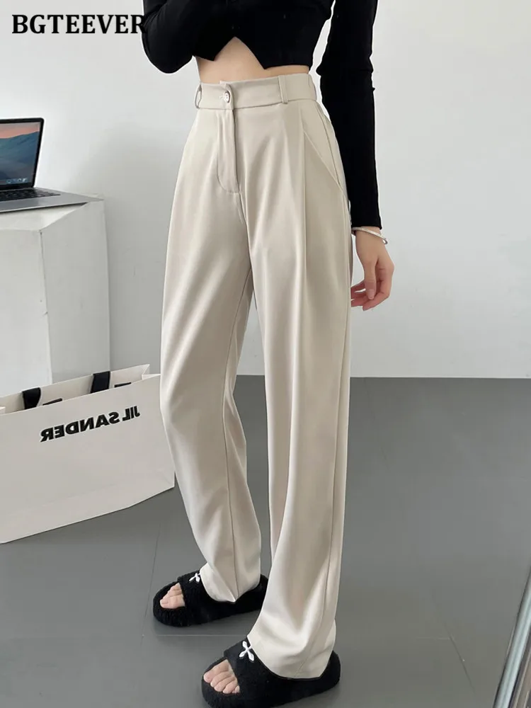 

Брюки BGTEEVER женские с высокой талией, повседневные однотонные длинные костюмные, Модные свободные прямые штаны для женщин, весна-лето