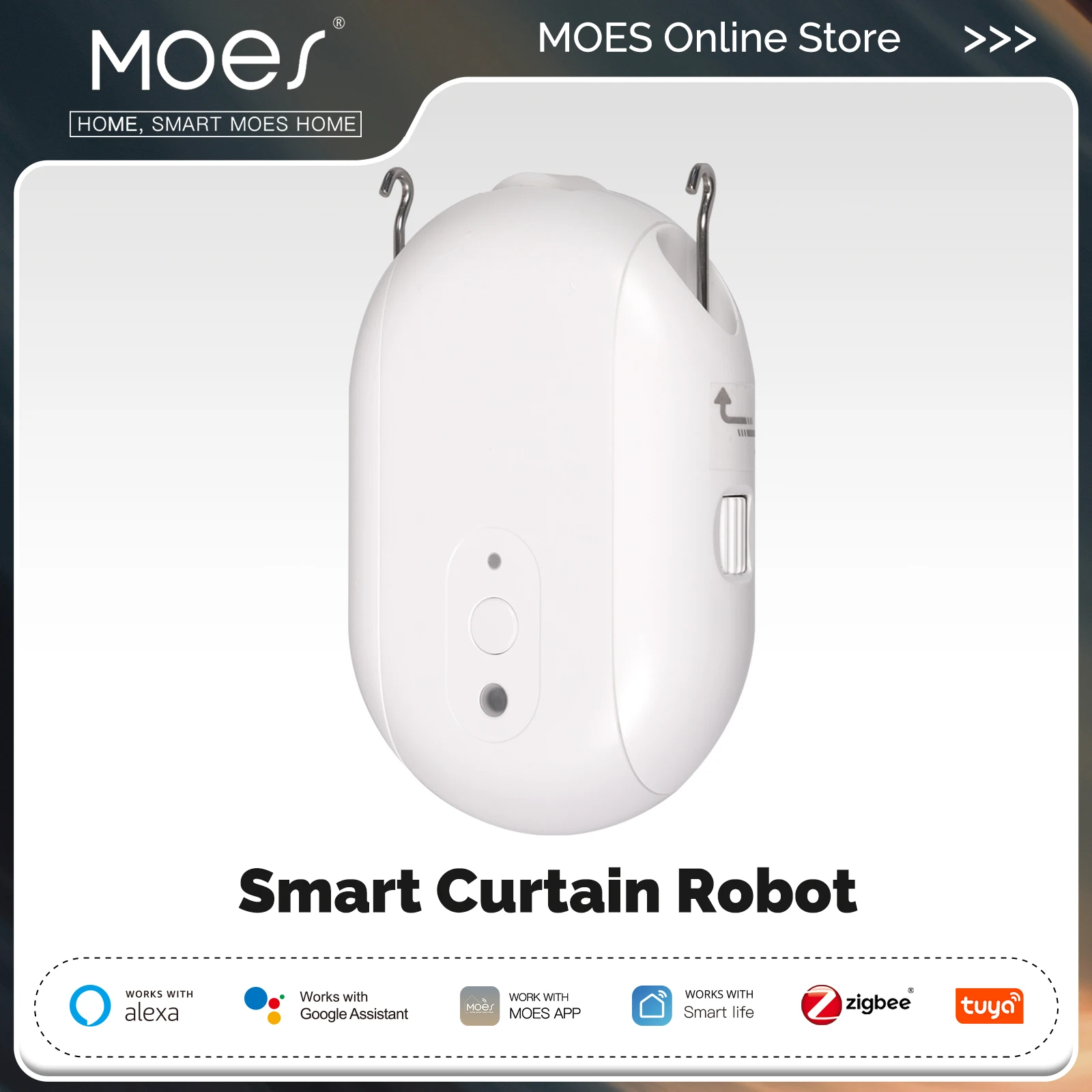 Фото MOES Tuya ZigBee умный электрический занавес робот синхронизация автоматическое открывание доводчик датчик света приложение дистанционное управление поддержка Alexa GoogleHome №1