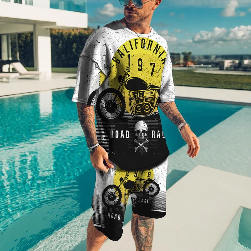 

Men Summer Tracksuit Sets Fashion Clothes Casual 2022 Short Sleeve Shirts Shorts 2 Piece Set Retro Male Tshirt Set Sport Suit