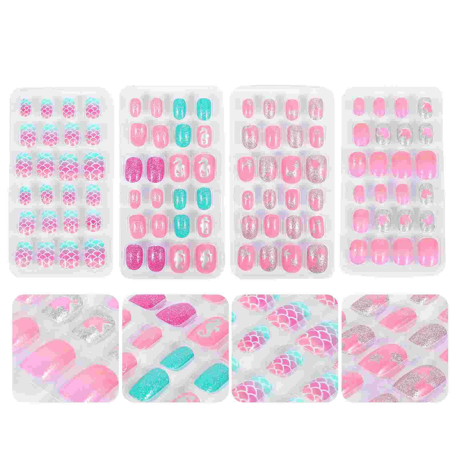 

4 коробки/96 шт., Детские накладные ногти
