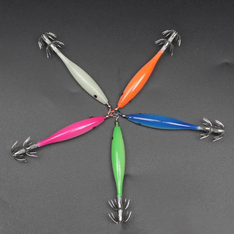 

5pcs/lot 3.6g Luminous Squid Lure Hook Pesca Fish Hook Lifelike Simulation Fishing Tackle Lures Squid Jig Lures With Hook