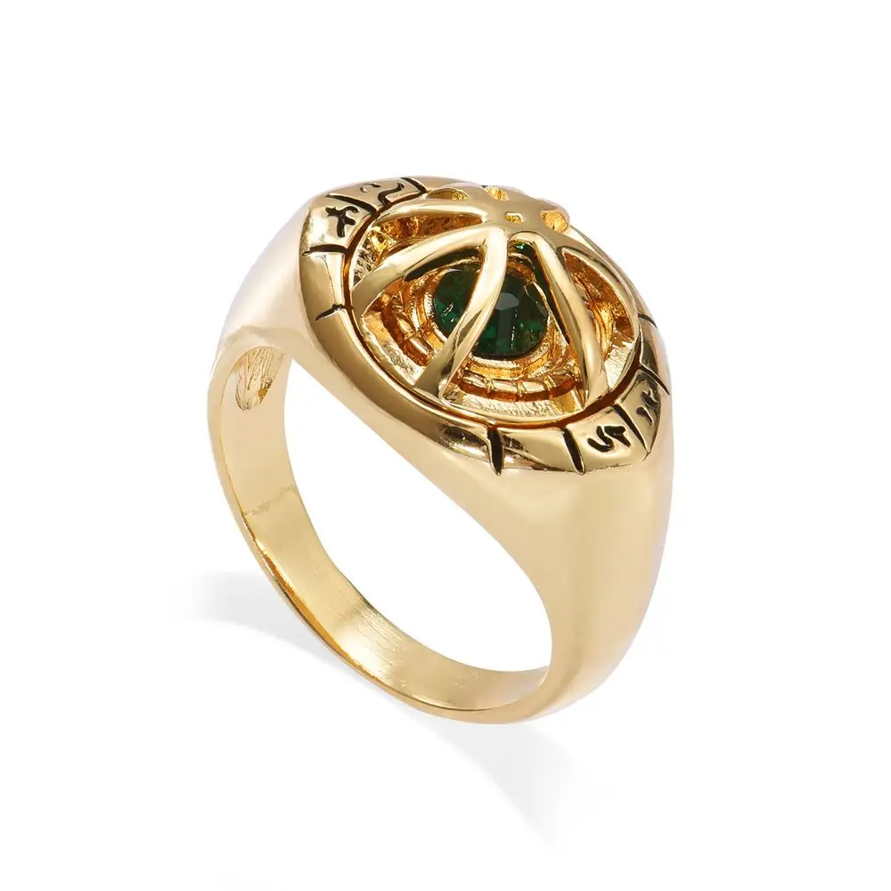 

Classic Movie Strange Same Ring Fashion Gold Color Inlay Green Crystal Jewelry for Superhero Fans Cosplay Accessories