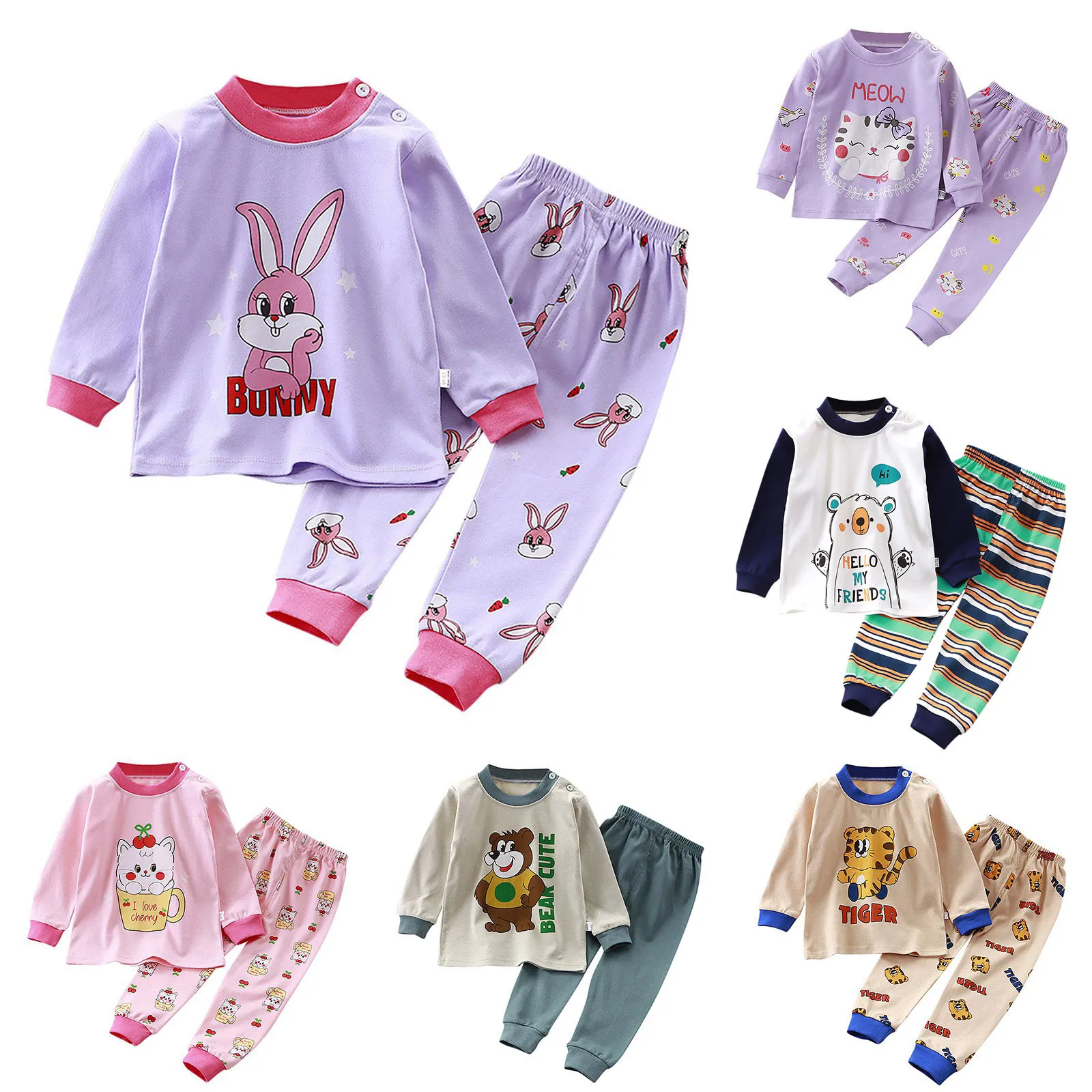 Пижамный комплект для маленьких мальчиков и девочек хлопковая одежда сна с