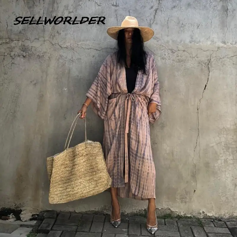 

Женский шифоновый кардиган с широким рукавом, асимметричный кардиган в полоску, свободная пляжная одежда для защиты от солнца, Новинка лета 2023