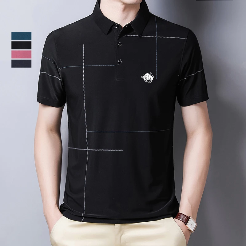 

Men's Spring and Autumn Slim Short-sleeved Lapel POLO Shirt Fashion Printing Casual Comfortable Bottoming Shirt