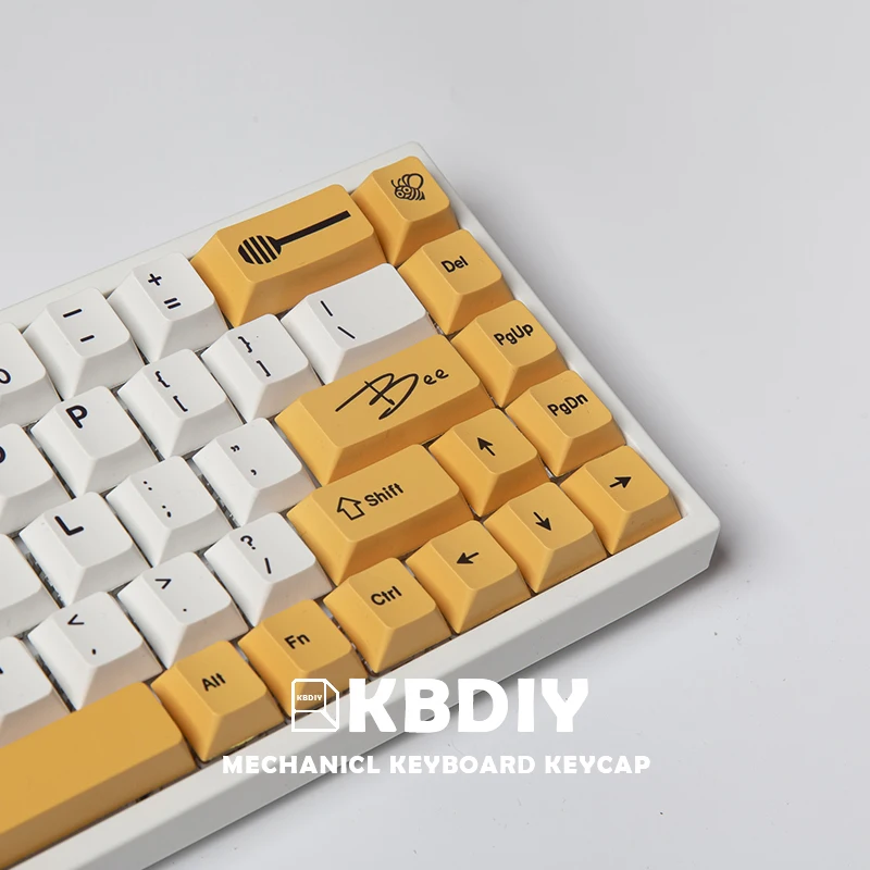 KBDiy GMK BEE PBT Keycaps 133 Key Caps Cherry Profile Custom White Yellow Keycap for Mechanical Keyboard 61 Gaming DYE-SUB Set