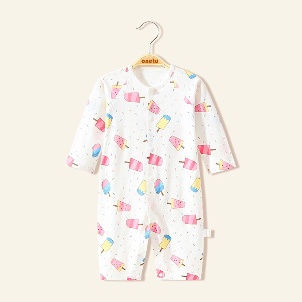 Летний комбинезон для младенцев на тонком белье с длинным рукавом для весны, обеспечивающий кондиционирование воздуха и дышащую одежду для возраста от 0 до 2 лет.