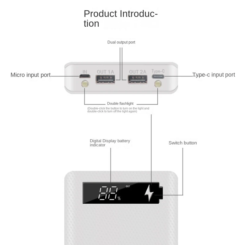 18650 Батарея Power Bank Корпус ЖК-дисплея Поддержка 20000 мАч для батареи 8X18650 Черный