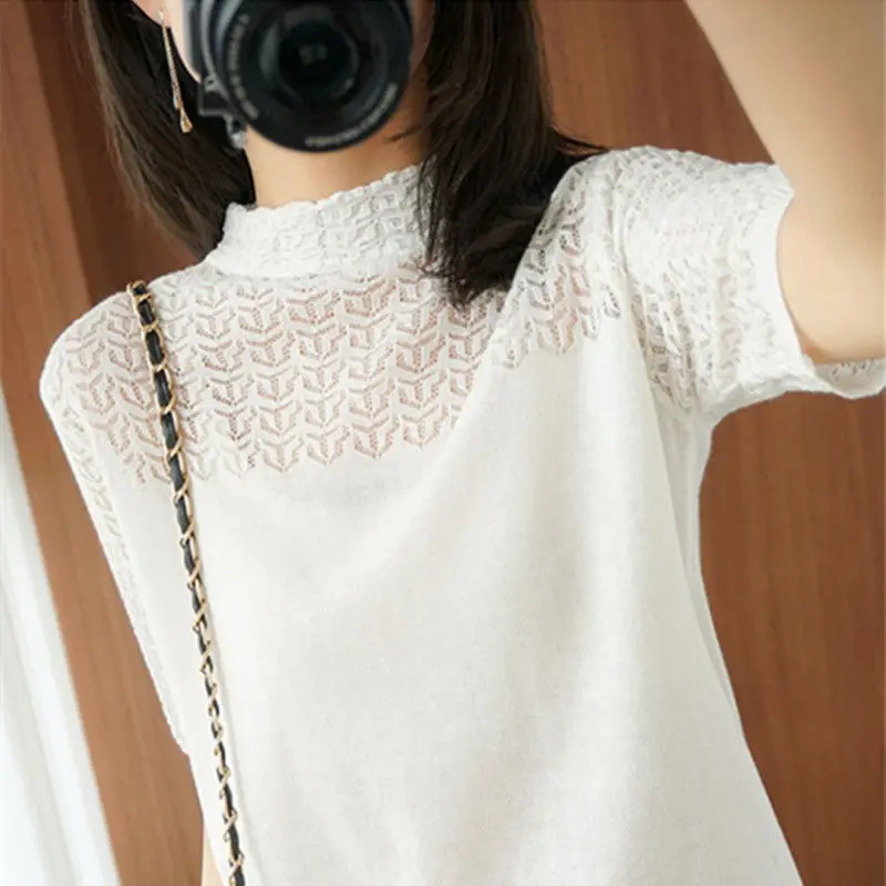 

Summer casual solid color short-sleeved fashion women's turtleneck top gray