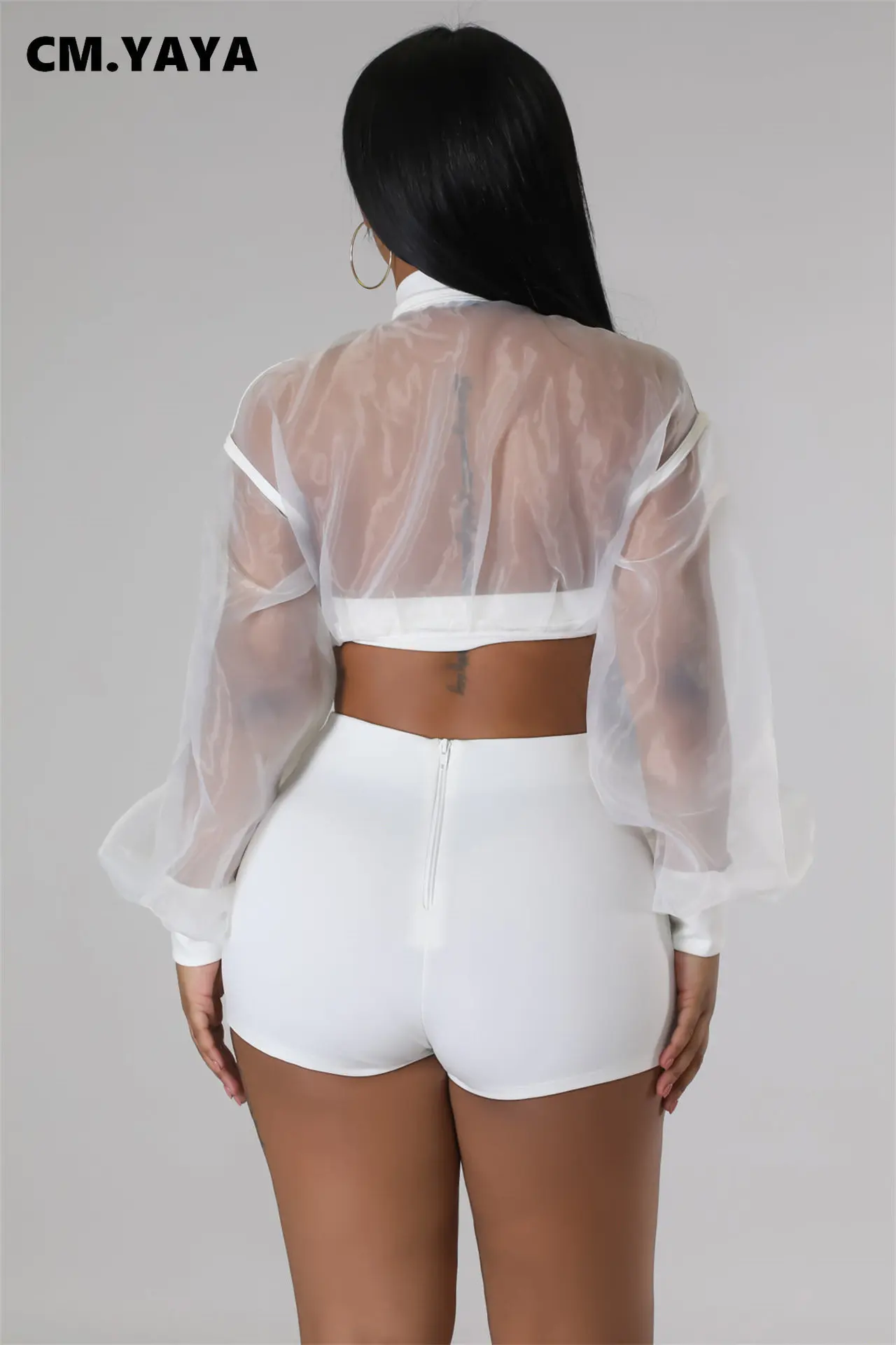 Модный женский комплект CM.YAYA на молнии укороченный топ и шорты с