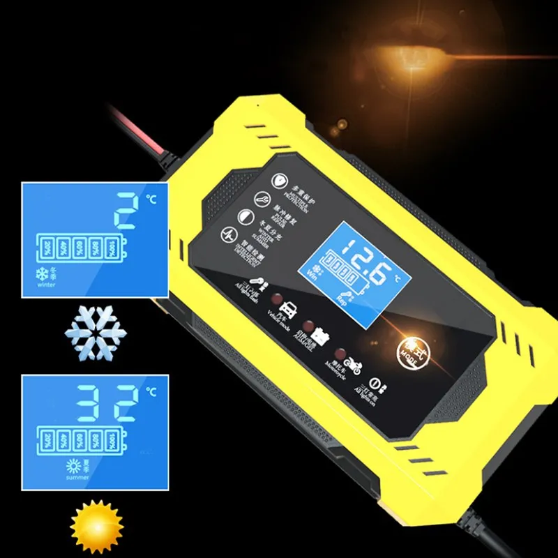 New! Car Battery Charger 12V 6A Touch Screen Pulse Repair LCD Fast Power Charging Wet Dry Lead Acid Digital LCD Display