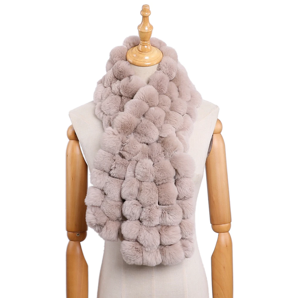 

Women' Winter Genuine Rex Rabbit Fur Pom Pom Scarf Lady Fashion Warm Scarves Wraps Shawl Ball Neck Warmers Handmade