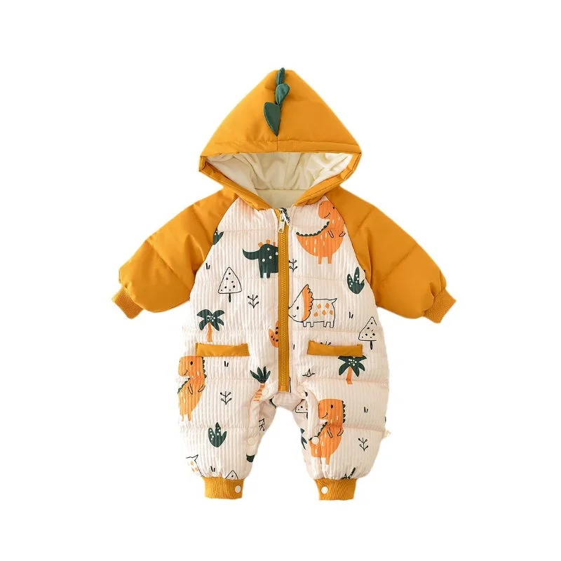 

HoneyCherry Winter Baby Cartoon Dinosaur Printing Romper Cute Padded Warm Thickened Cotton-padded Clothes