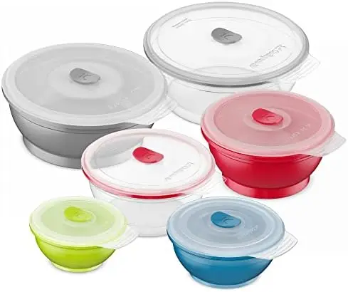 

Collapse-it Silicone Food Storage Containers - BPA Free Airtight Silicone Lids, 4 Piece Set of 6-Cup & 4-Cup Collapsible Lun