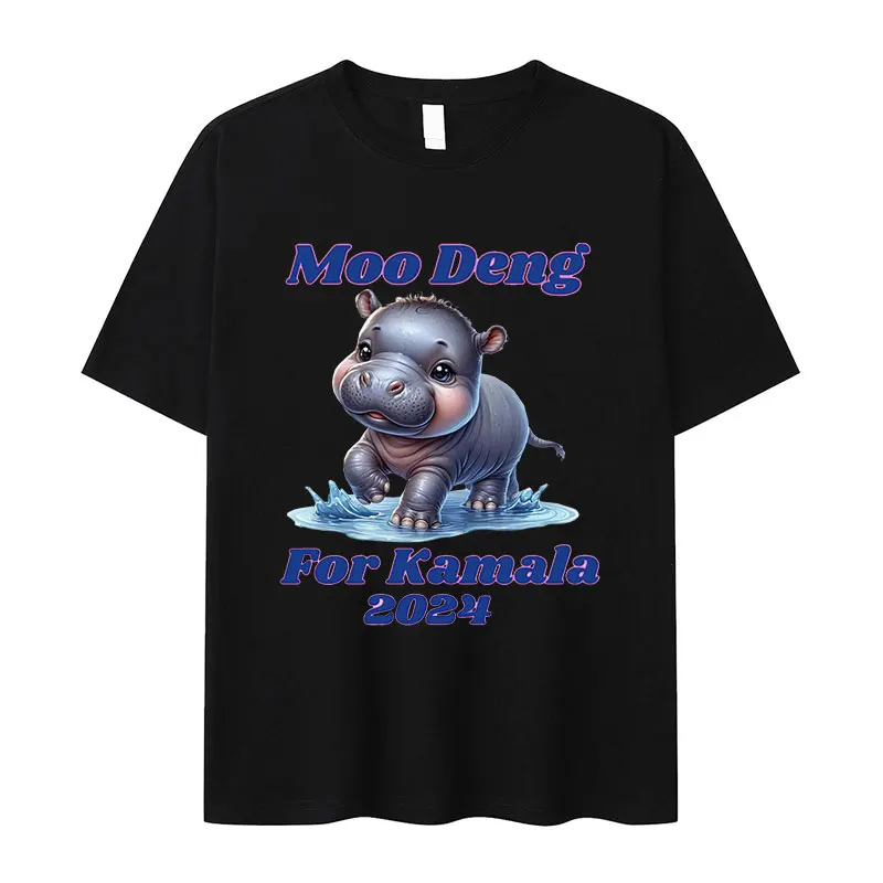 Moo Deng for Kamala Harris 2024 Funny Meme T Shirt Men Women Summer High Quality Fashion T-shirts 100% Cotton Oversized T-shirt